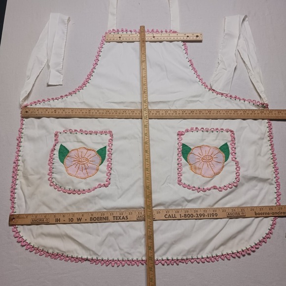 VTG Apron Floral Handmade Embroidered Pockets Bib Smock Pink Cottage farmcore - Picture 7 of 13
